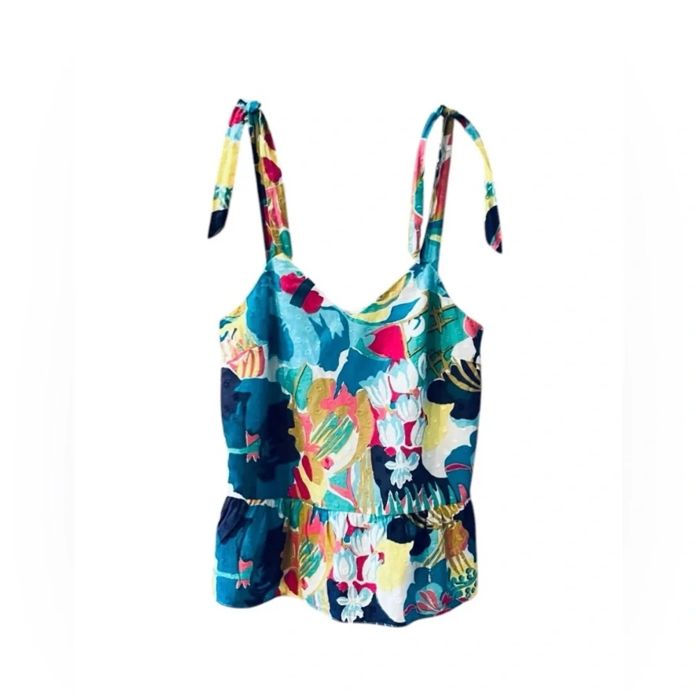 J. Crew Peplum Tie Shoulder Floral Sleeveless Top